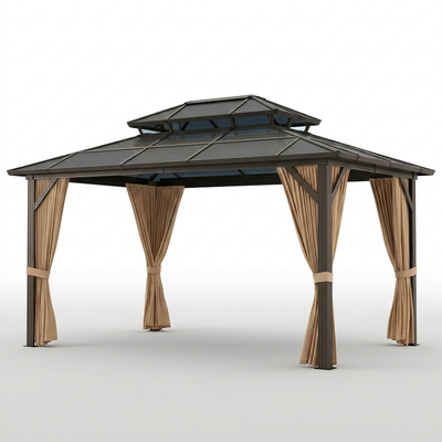 Hardtop Gazebo Built for Year-Round Use, 12x10 Aluminum Frame, Polycarbonate Double Roof, Mosquito Netting