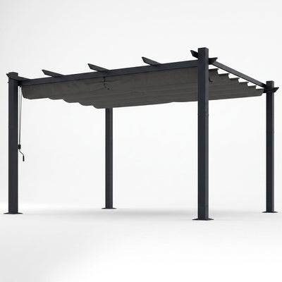 Aluminum Pergola Built for Year-Round Outdoor Living, 16x12 Ft Coverage, Dark Gray Retractable Canopy, 192 Sq Ft