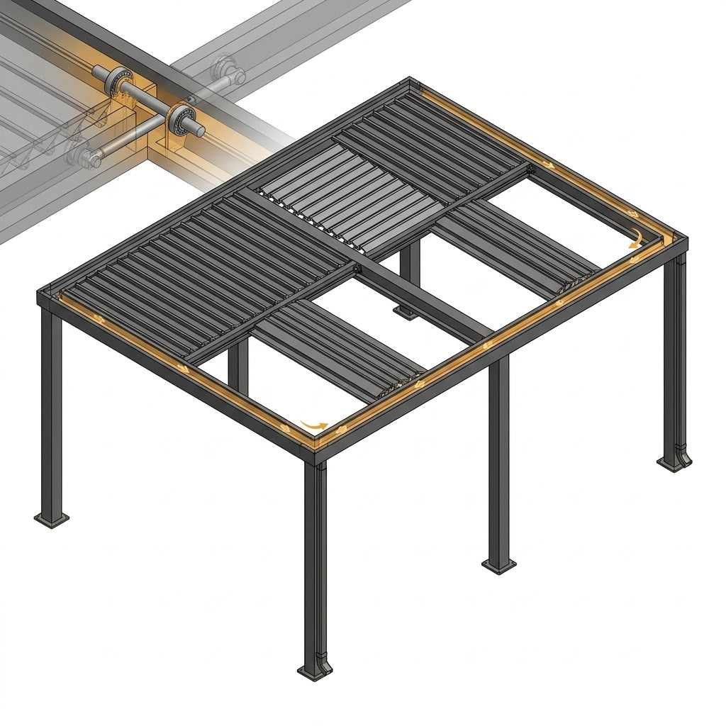 12' X 20' Louvered Pergola, Outdoor Pergola with Curtains & Netting, Metal Patio Pergola with Adjustable Louvers Roof and Gutter System, Metal Hardtop Gazebo for Patio, Deck, Garden, Yard, Dark Gray — How It Works