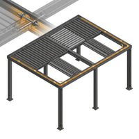 12' X 20' Louvered Pergola, Outdoor Pergola with Curtains & Netting, Metal Patio Pergola with Adjustable Louvers Roof and Gutter System, Metal Hardtop Gazebo for Patio, Deck, Garden, Yard, Dark Gray — How It Works