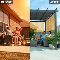 16 Ft. W X 12 Ft. D Aluminum Pergola Outdoor with Dark Gray Retractable Canopy — Before & After