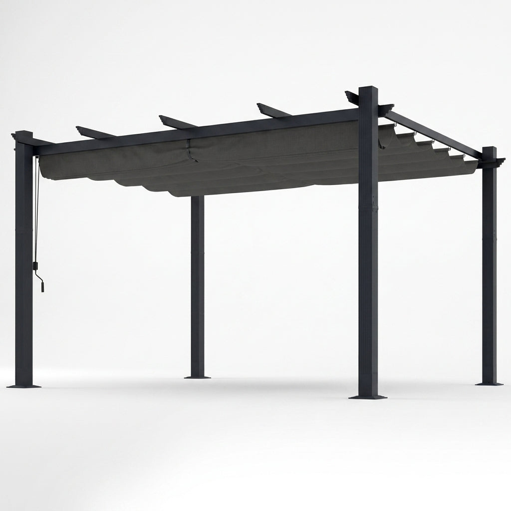 16 Ft. W X 12 Ft. D Aluminum Pergola Outdoor with Dark Gray Retractable Canopy — Studio Shot