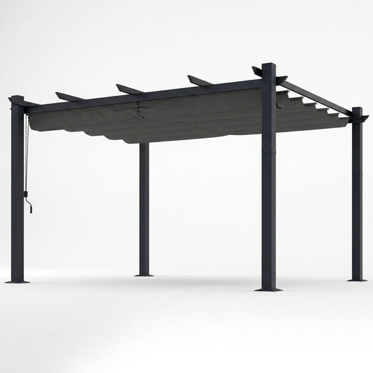 16 Ft. W X 12 Ft. D Aluminum Pergola Outdoor with Dark Gray Retractable Canopy — Studio Shot