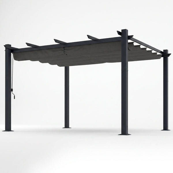 16 Ft. W X 12 Ft. D Aluminum Pergola Outdoor with Dark Gray Retractable Canopy — Studio Shot