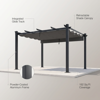 16 Ft. W X 12 Ft. D Aluminum Pergola Outdoor with Dark Gray Retractable Canopy — infographic