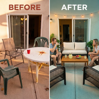 4-Piece Wicker Patio Conversation Set with Cushion, Outdoor Patio Furniture Set with Wood Table Top-Grey Cushions — Before & After