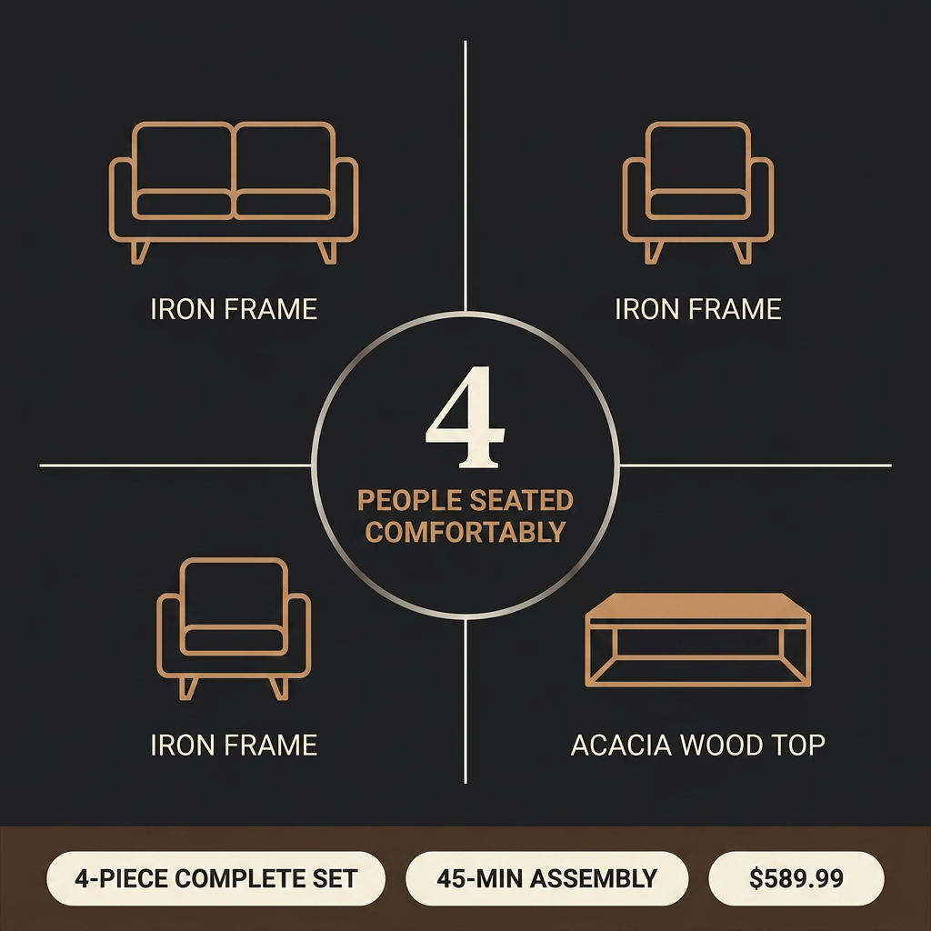 4-Piece Wicker Patio Conversation Set with Cushion, Outdoor Patio Furniture Set with Wood Table Top-Grey Cushions — Results & Stats