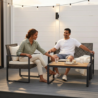 4-Piece Wicker Patio Conversation Set with Cushion, Outdoor Patio Furniture Set with Wood Table Top-Grey Cushions — Lifestyle