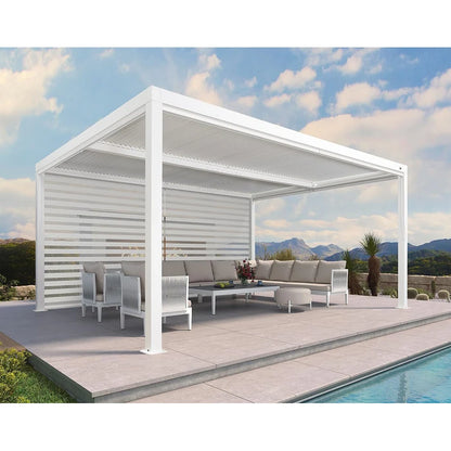 Louvered Pergola Modern White Pergola with Adjustable Roof for Deck Backyard Garden