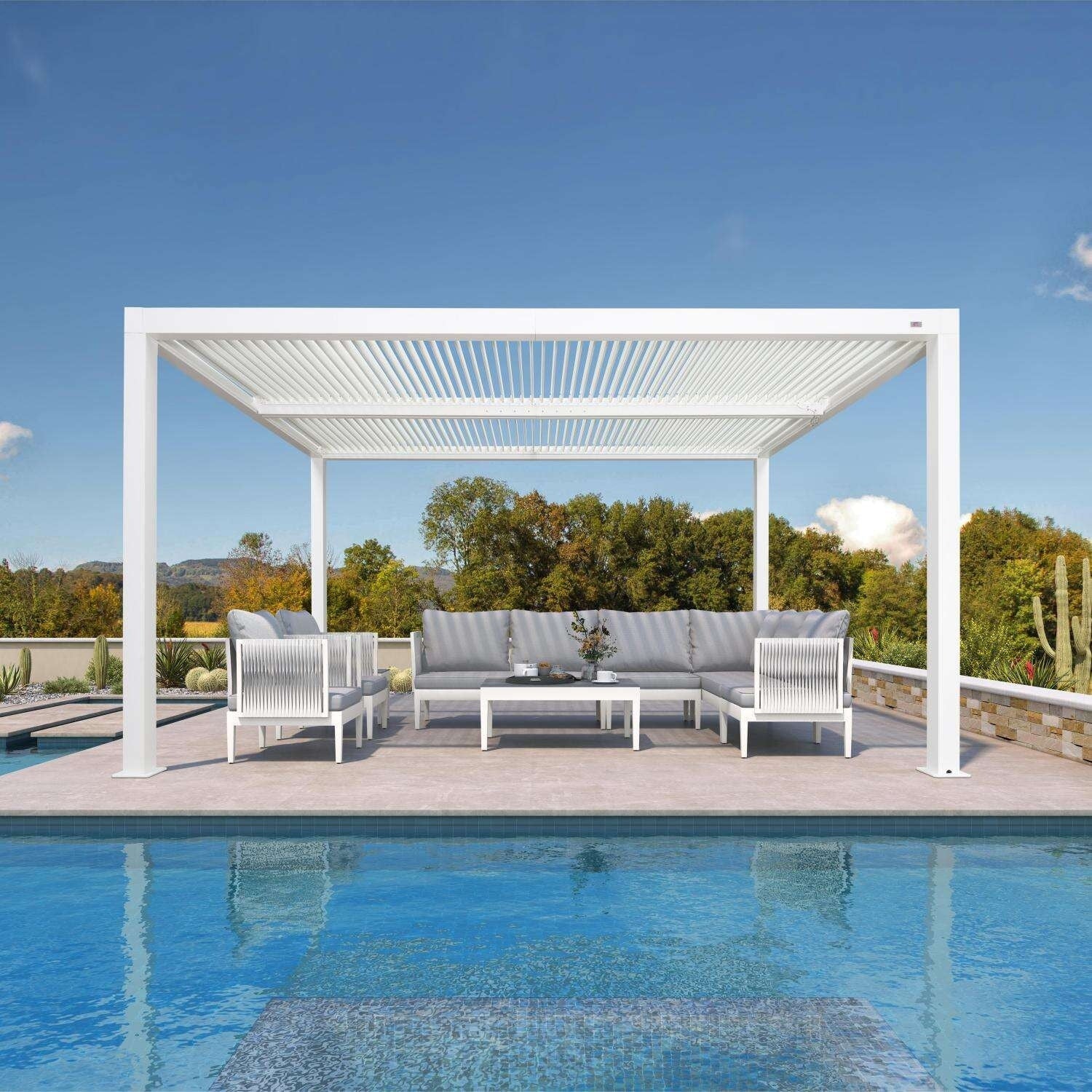 Louvered Pergola Modern White Pergola with Adjustable Roof for Deck Backyard Garden