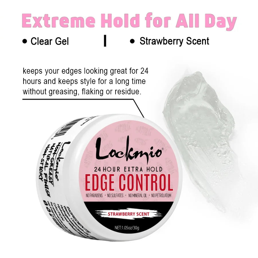 LOCKMIO Edge Control Gel Kit for Women Long Lasting Hold Control Wax Natural Ingredients Finishing Anti Frizz Hair Gel and Brush