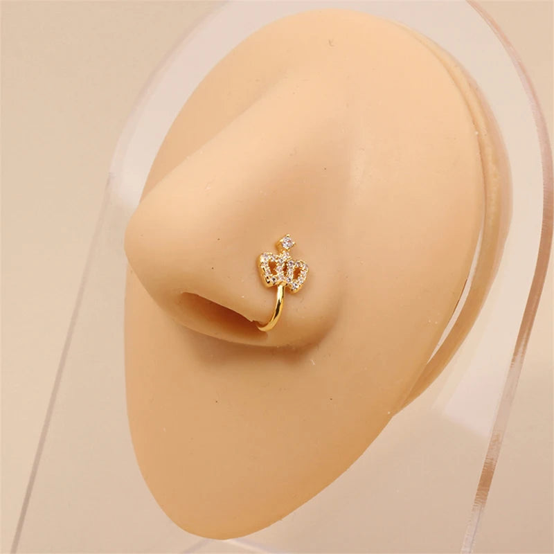 Nose Cuff Non Piercing Gold Color Cystal Zircon Nose Ring For Women Clip On Faux Nose Cuffs Crown