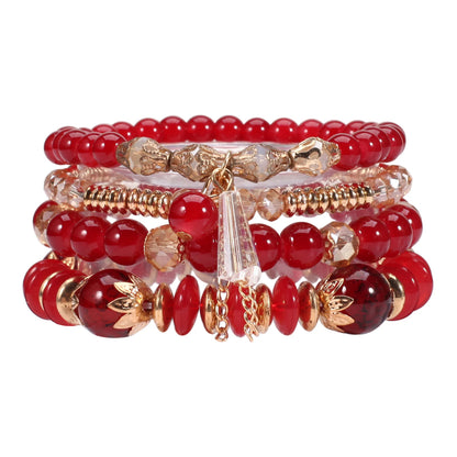 Bohemian Stackable Bead Bracelets for Women Multilayered Bracelet Pendant Charm Stretch Bangles