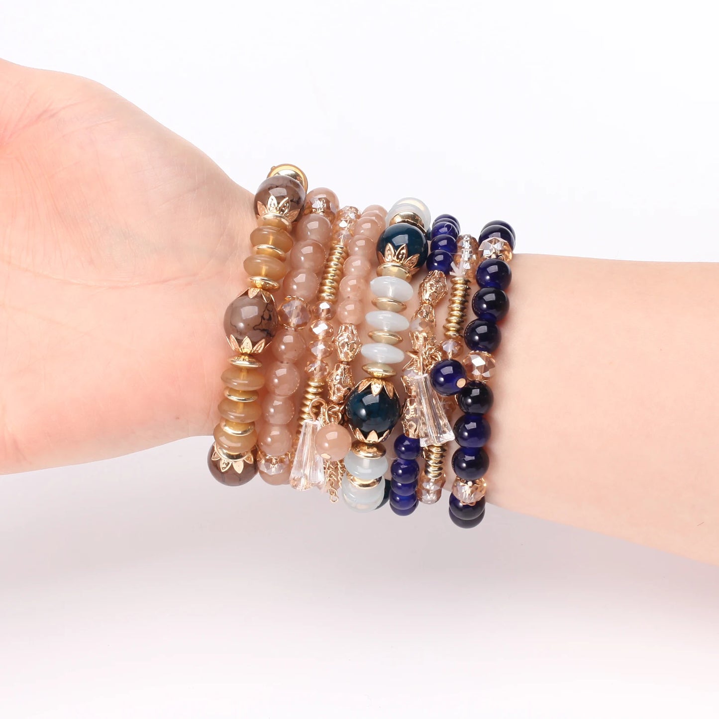 Bohemian Stackable Bead Bracelets for Women Multilayered Bracelet Pendant Charm Stretch Bangles