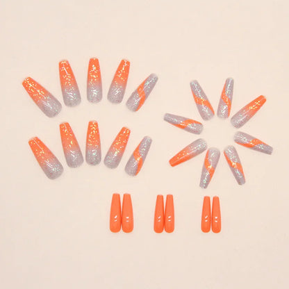 24 pcs long ballet-shaped French Minimalist gradient Flash nails +1 nail glue +1 nail file