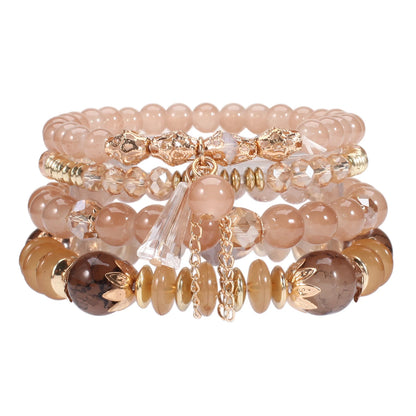 Bohemian Stackable Bead Bracelets for Women Multilayered Bracelet Pendant Charm Stretch Bangles