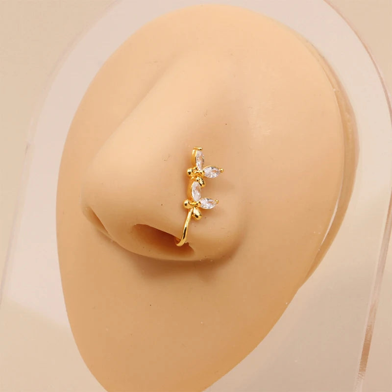 Nose Cuff Non Piercing Gold Color Cystal Zircon Nose Ring For Women Clip On Faux Nose Cuffs Crown