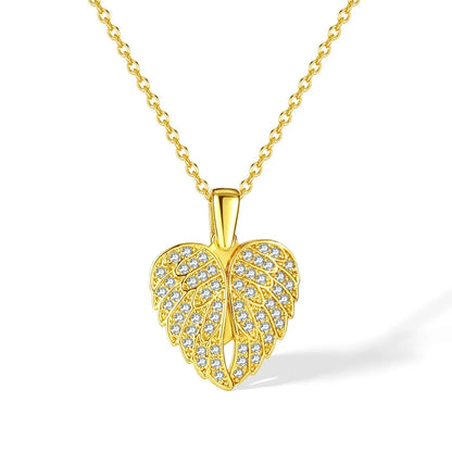 Moving Wings Love Heart Shape Full Bling Zircon Diamonds Pendant Necklaces for Women Girl Birthday Gifts Chain Fashion Jewerly