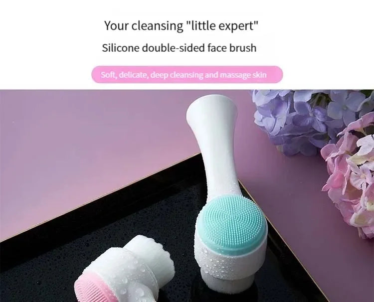 Wholesale 3D Bilateral Silicone Facial Cleanser Manual Massage Facial Brush Soft Bristles Silicone Double Sided Face Brush tools