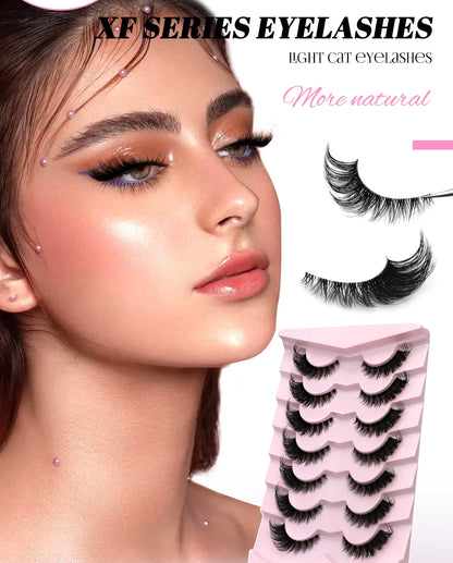 GROINNEYA Cat Eye Lashes Natural long Clear Band Lashes Winged End Eye Elongated Eyelashes Faux Mink Eyelashes Makeup