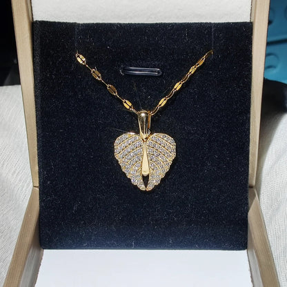 New Arrival Copper Micro-inlaid Zircon Angel Wing Heart Pendant Necklace