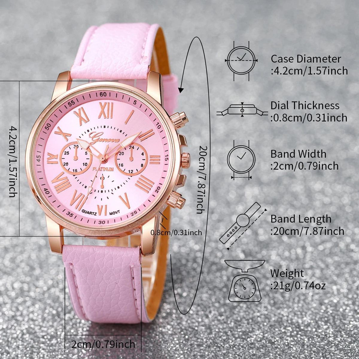 5/6PCS Fashion Women's Quartz Watch Leather Band Analog Wrist Watches Heart Rhinestone Jewelry Set(Without Box)