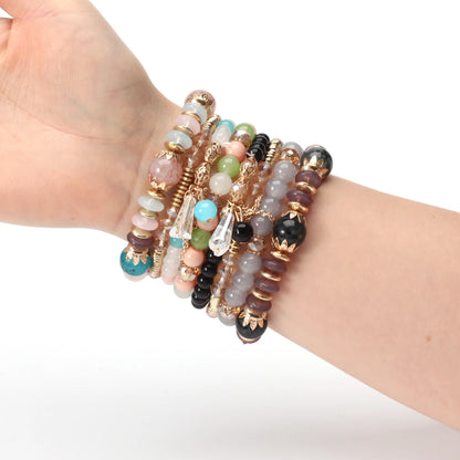 Bohemian Stackable Bead Bracelets for Women Multilayered Bracelet Pendant Charm Stretch Bangles