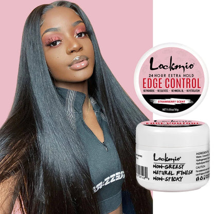 LOCKMIO Edge Control Gel Kit for Women Long Lasting Hold Control Wax Natural Ingredients Finishing Anti Frizz Hair Gel and Brush