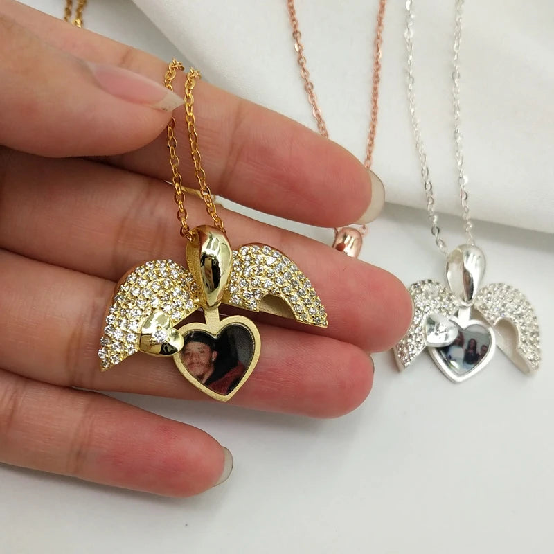 Custom Memory Picture Necklace Iced Out Diamond Heart Pendant for Women Open Photo Locket Heart Necklace Valentine's Gift