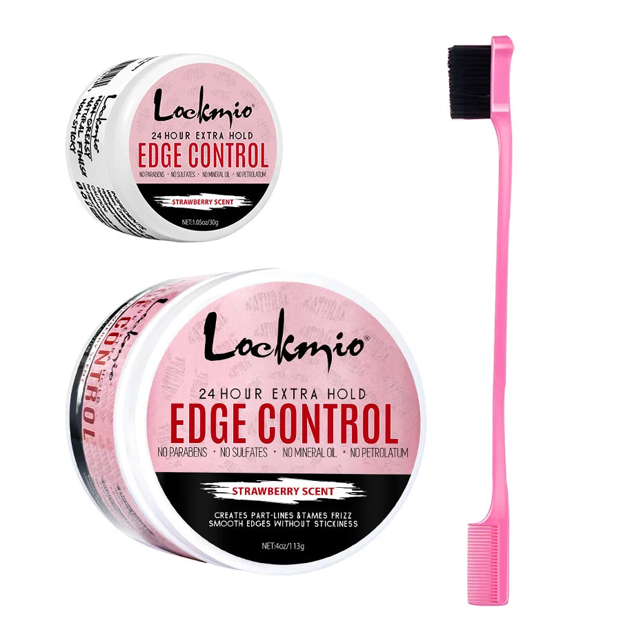 LOCKMIO Edge Control Gel Kit for Women Long Lasting Hold Control Wax Natural Ingredients Finishing Anti Frizz Hair Gel and Brush