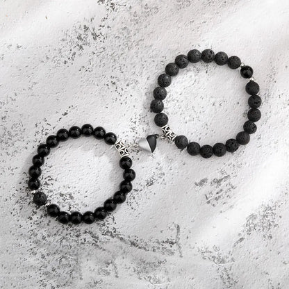 2Pcs/Set Beads Bracelet Couple Lovers Natural Stone Distance Magnetic Heart Bracelets For Women Men Fashion Wedding Jewelry Gift