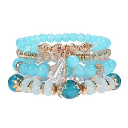 Bohemian Stackable Bead Bracelets for Women Multilayered Bracelet Pendant Charm Stretch Bangles