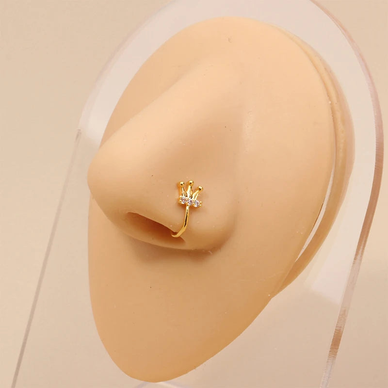 Nose Cuff Non Piercing Gold Color Cystal Zircon Nose Ring For Women Clip On Faux Nose Cuffs Crown