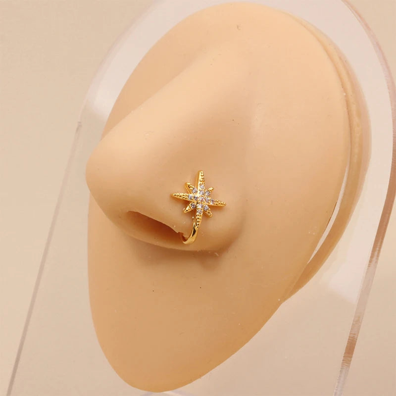 Nose Cuff Non Piercing Gold Color Cystal Zircon Nose Ring For Women Clip On Faux Nose Cuffs Crown