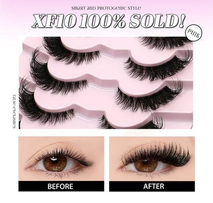 GROINNEYA Cat Eye Lashes Natural long Clear Band Lashes Winged End Eye Elongated Eyelashes Faux Mink Eyelashes Makeup