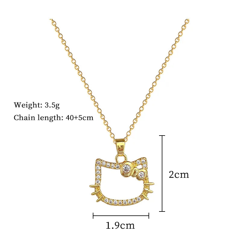 Gold Color Cute Zircon Hello Kitty Pendant Necklaces for Women Girls Stainless Steel Chain Birthday Wedding Party Favors Gifts