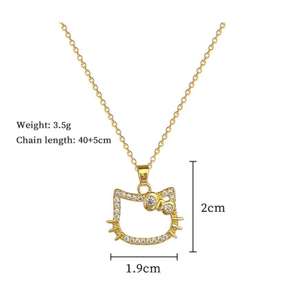 Gold Color Cute Zircon Hello Kitty Pendant Necklaces for Women Girls Stainless Steel Chain Birthday Wedding Party Favors Gifts