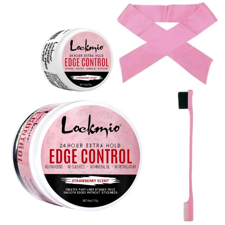 LOCKMIO Edge Control Gel Kit for Women Long Lasting Hold Control Wax Natural Ingredients Finishing Anti Frizz Hair Gel and Brush