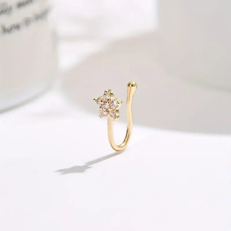 Nose Flower Ring Clip Chic U-Shape Non-Piercing Nose Ring - Simplistic Hip Hop Style Inlaid Cubic Zirconia Nose Jewellery