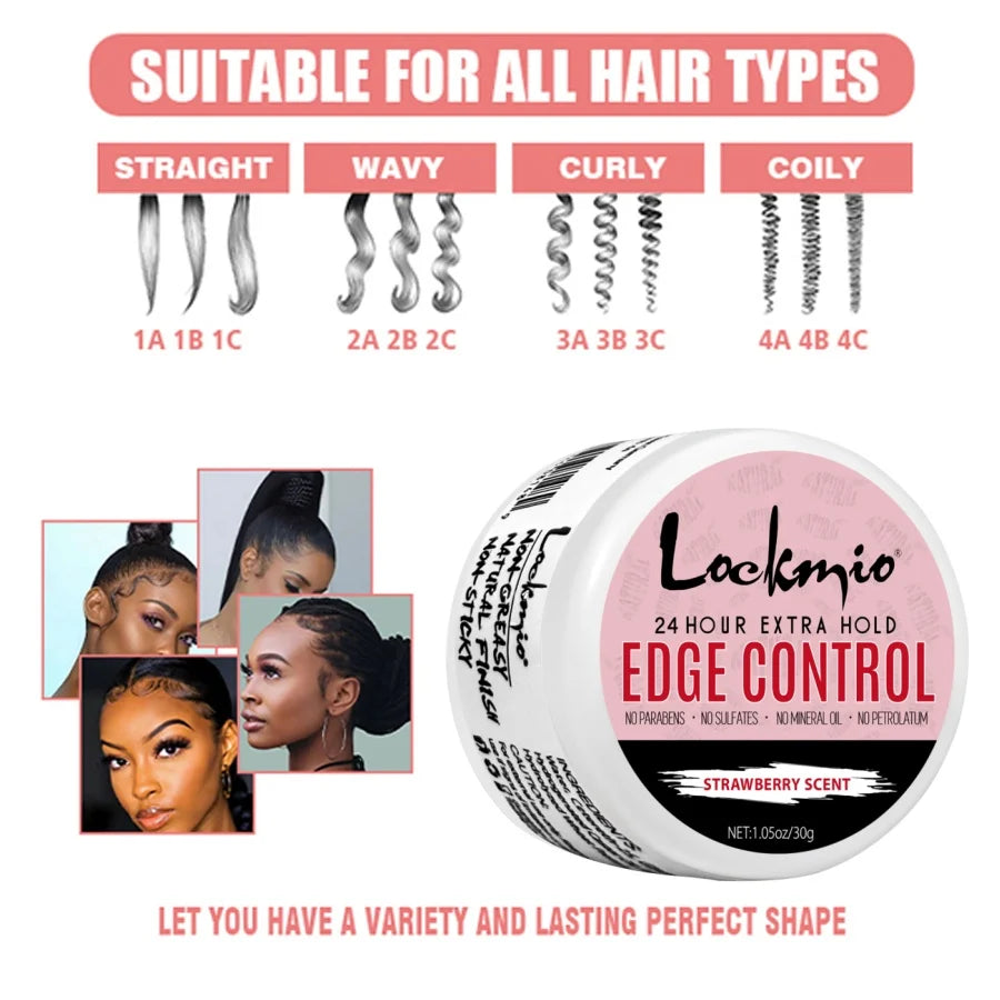 LOCKMIO Edge Control Gel Kit for Women Long Lasting Hold Control Wax Natural Ingredients Finishing Anti Frizz Hair Gel and Brush