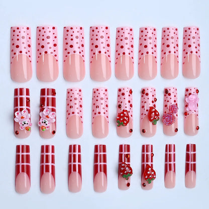 24Pcs Wearable Square Head Ballerina French Pink False Nails With Glue Full Cover Fake Nails Press On Nail Long Acrylic Manicure