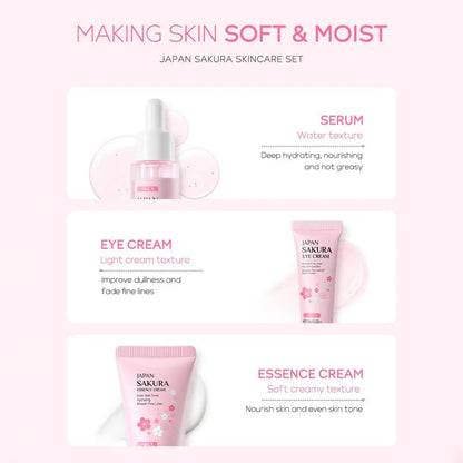 Face Skin Care Set Cleanser Sakura Essence Cream Moisturizing Whitening & Anti-Aging Toner Eye Cream Face Serum Eye Skin Care