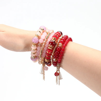 Bohemian Stackable Bead Bracelets for Women Multilayered Bracelet Pendant Charm Stretch Bangles