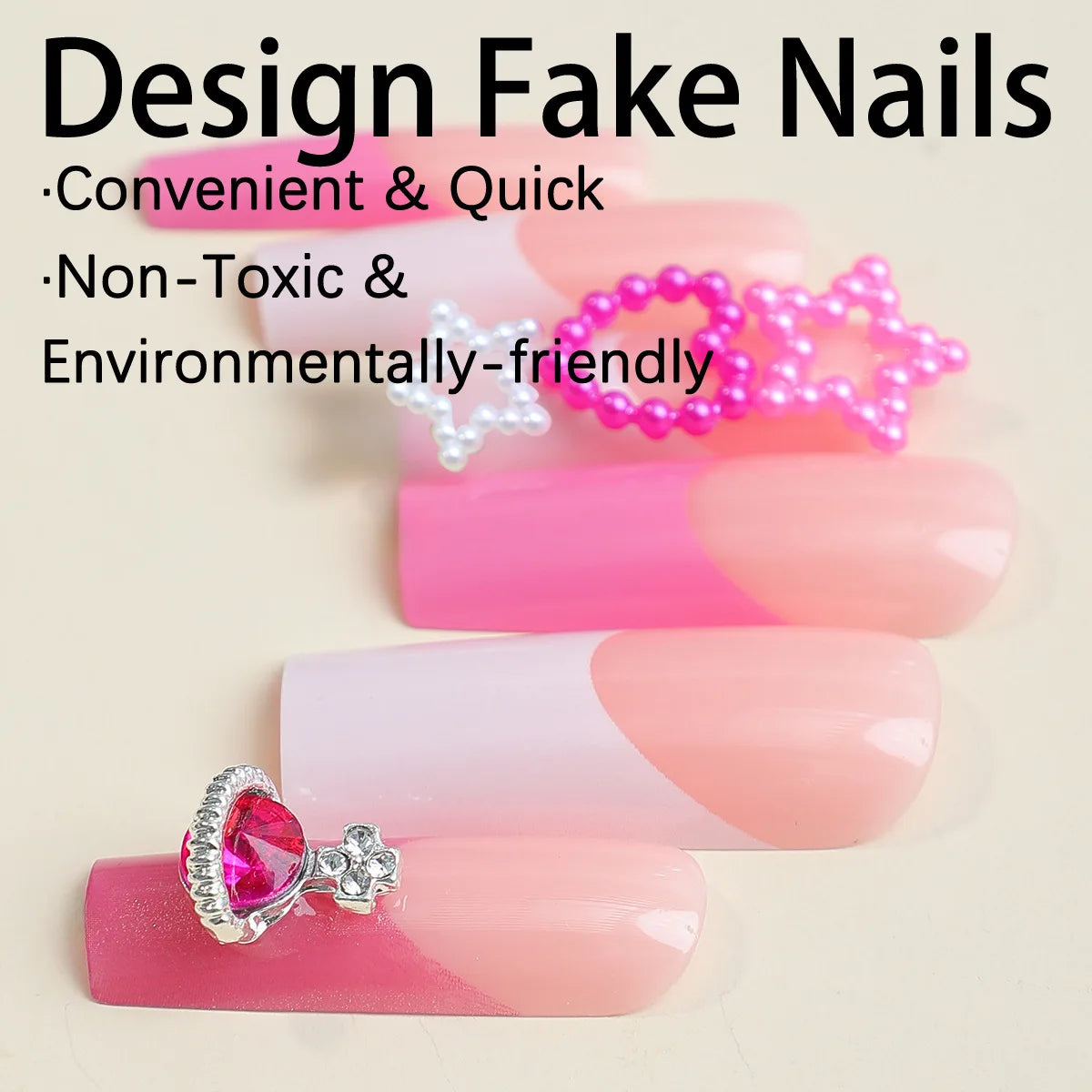 24Pcs Wearable Square Head Ballerina French Pink False Nails With Glue Full Cover Fake Nails Press On Nail Long Acrylic Manicure