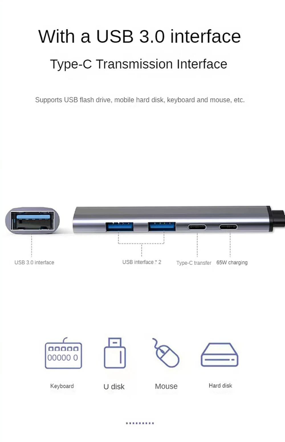 5-IN-2 USB C HUB Type C to USB 3.0 HUB PD 65W Multi USB Splitter Adapter OTG For Lenovo Macbook Pro Computer Accessories