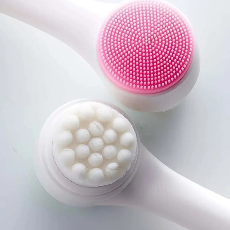 Wholesale 3D Bilateral Silicone Facial Cleanser Manual Massage Facial Brush Soft Bristles Silicone Double Sided Face Brush tools