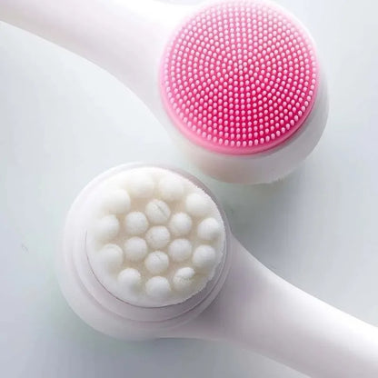 Wholesale 3D Bilateral Silicone Facial Cleanser Manual Massage Facial Brush Soft Bristles Silicone Double Sided Face Brush tools