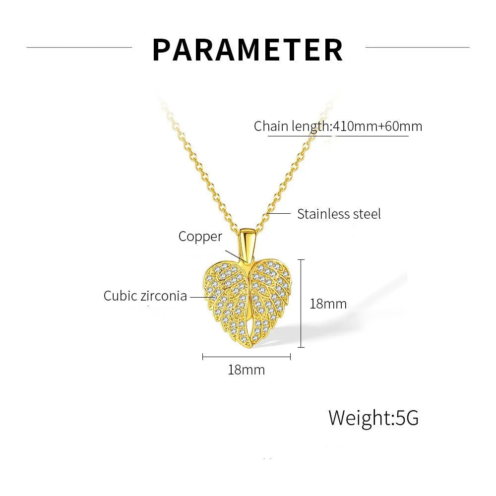 Moving Wings Love Heart Shape Full Bling Zircon Diamonds Pendant Necklaces for Women Girl Birthday Gifts Chain Fashion Jewerly