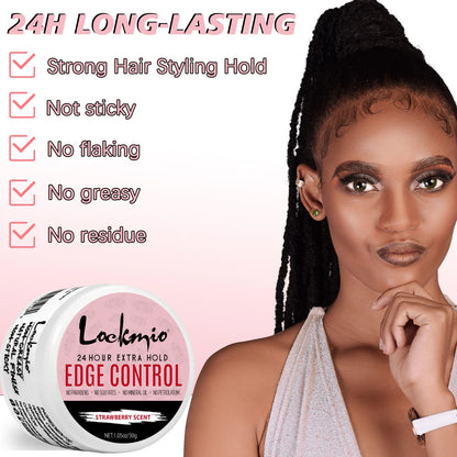 LOCKMIO Edge Control Gel Kit for Women Long Lasting Hold Control Wax Natural Ingredients Finishing Anti Frizz Hair Gel and Brush