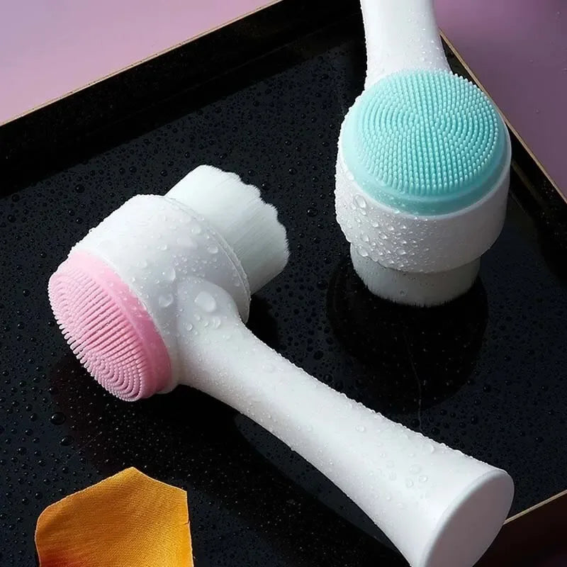 Wholesale 3D Bilateral Silicone Facial Cleanser Manual Massage Facial Brush Soft Bristles Silicone Double Sided Face Brush tools